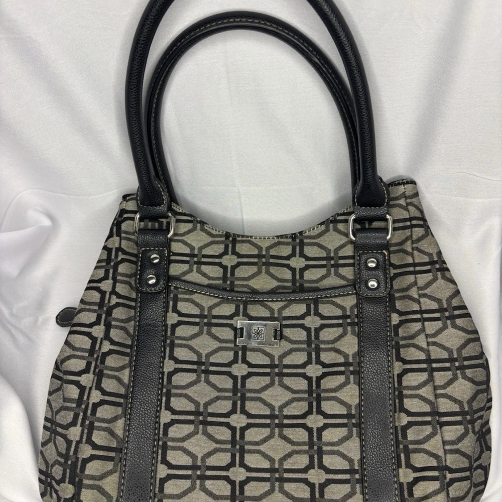 Tignanello Black and Gray Patterned Satchel